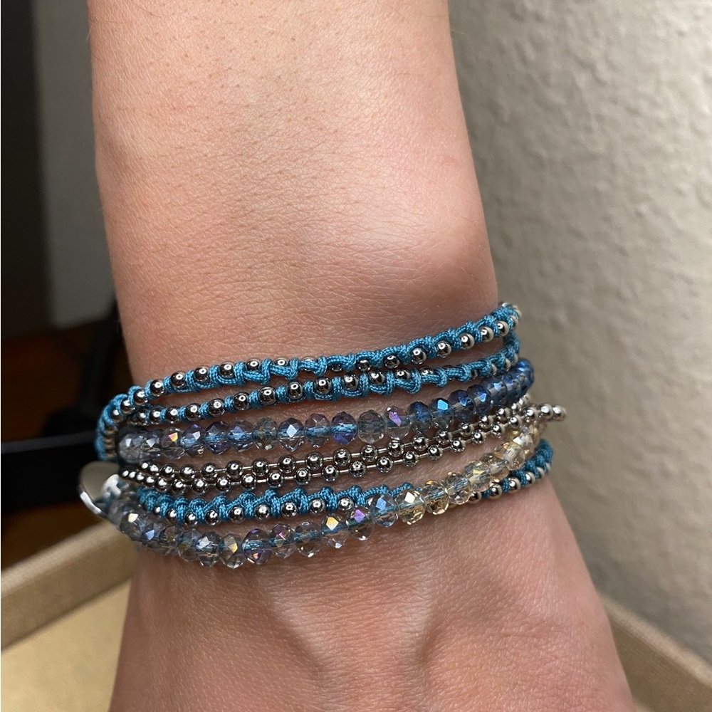 Elegant Blue and Silver Multi-Strand Beaded Bracelet/Necklace